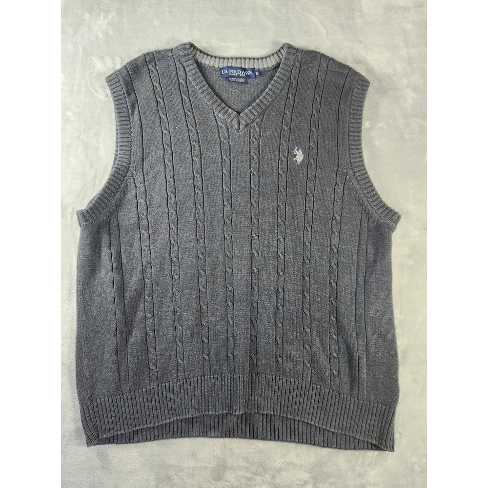 U.S. Polo Assn Men's Dress Sweater Vest V-Neck Dark Navy Blue White Size XL
